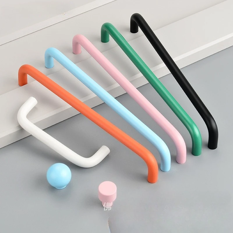 10pcs Cabinet Handles for Children's Drawers Pulls Wardrobe Door Knobs Colourful Curved Handle Orange Green Blue Pink White