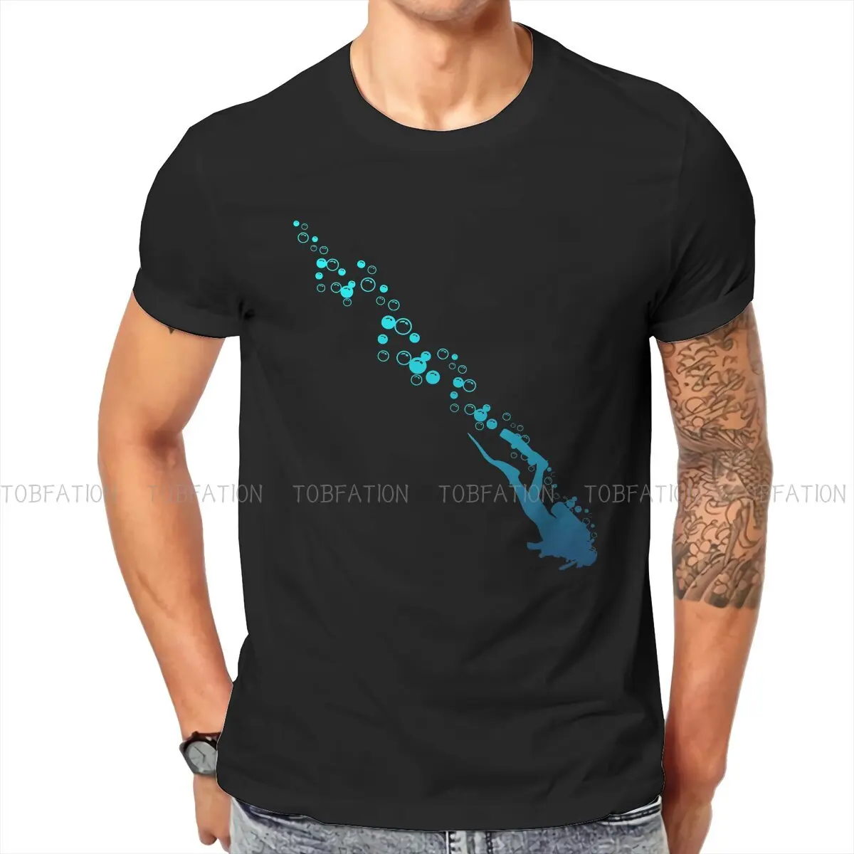 Blue Diver O Neck TShirt Dive Scuba Diving Fabric Classic T Shirt Men Tops Individuality Oversized