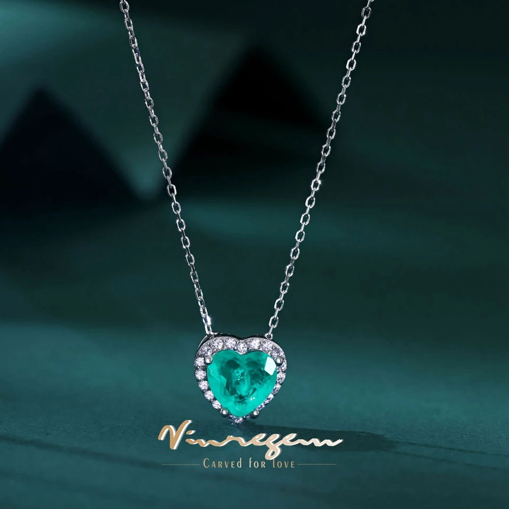 

Vinregem Love Heart 9*9MM Lab Paraiba Tourmaline Gemstones Fine Vintage Pendant Necklaces 925 Sterling Silver Jewelry Wholesale