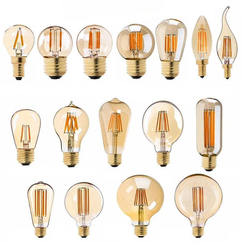 Dimmable LED Filament Bulb 220V Gold 1W-8W, Edison Retro Style E27 E14 E12 E26 G40 String Light Bulb