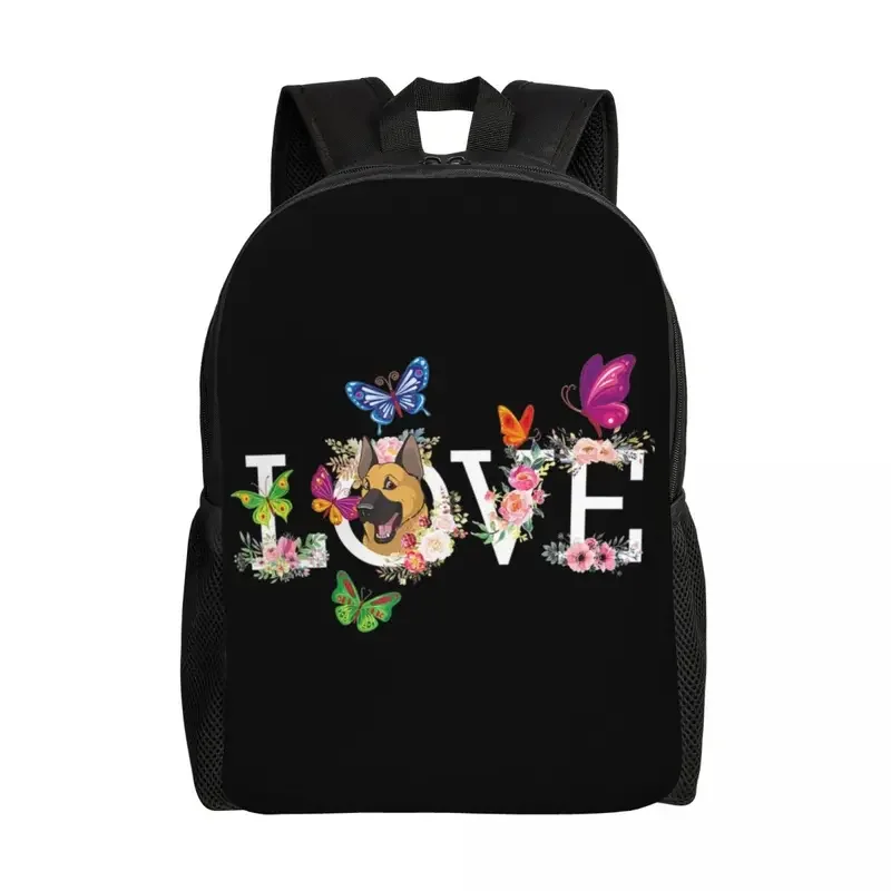 Customized Love German Shepherd Flower Butterfly Backpacks Men Women Fashion Bookbag for College School Dog Animal Bags