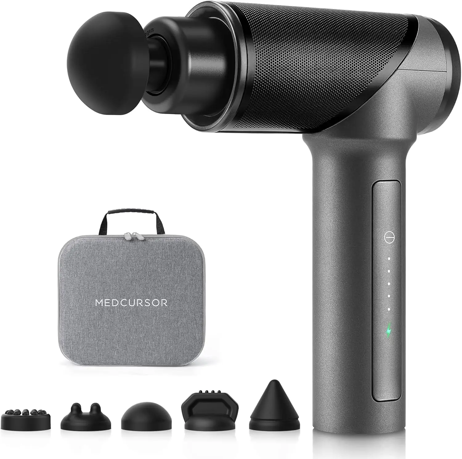 

Deep Tissue Massage Gun - High Intensity Brushless Motor, Handheld Percussion with 6 Heads for Sore Muscles, Gray