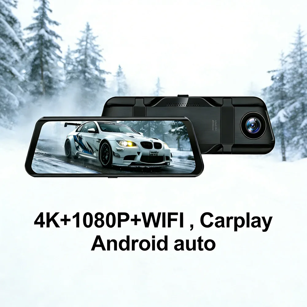 

Видеорегистратор HGDO 10 дюймов 4K с беспроводным подключением CarPlay и Android Auto, Wi-Fi, GPS-навигацией, двумя камерами, функцией разделения экрана