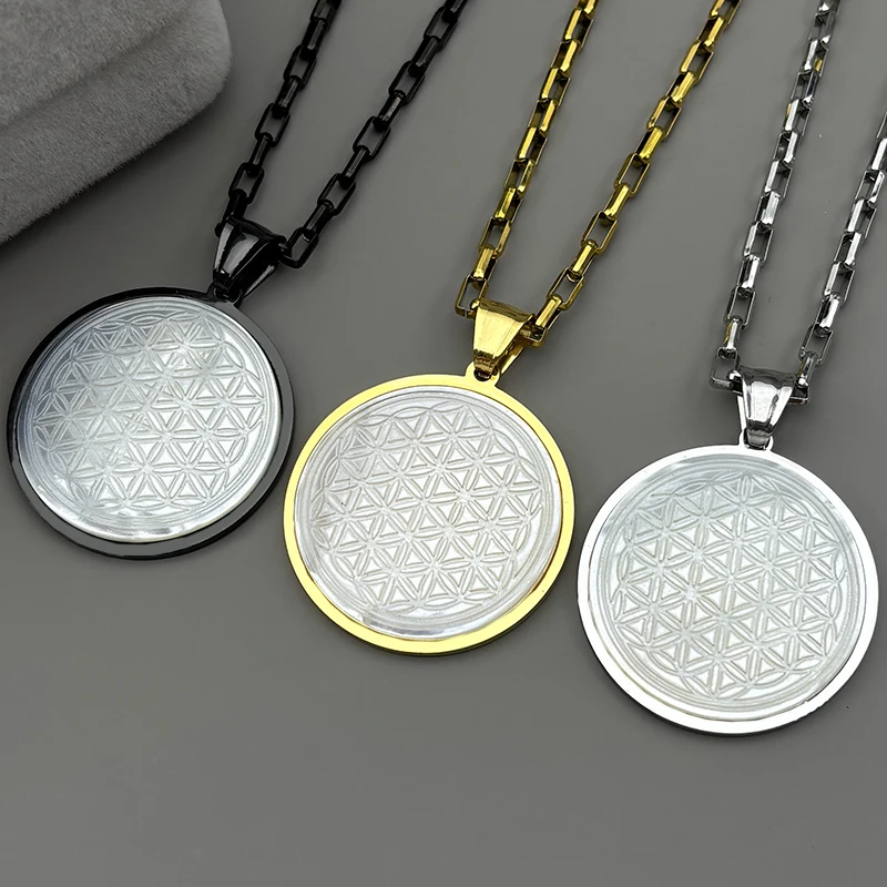 

Classic Flower Of Life Pendant Necklace For Women Men Stainless Steel White Sacred Geometry Ancient Egyptian Jewelry Gifts