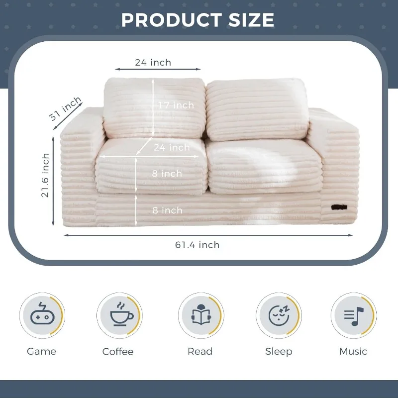 Bean Bag Chair, Two-Seat Bean Bag Sofa with Pillows and Armrests for Adults, Upholstered Loveseat Floor Sofa Couch Fluffy Chair