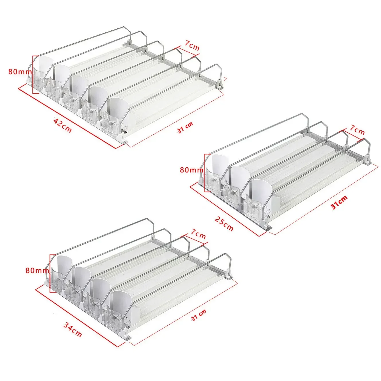 Drink Organizer Dispenser Spring Push Adjustable Width Beverage Water Beer Storage Self-Pushing Can Organizer for Refrigerator