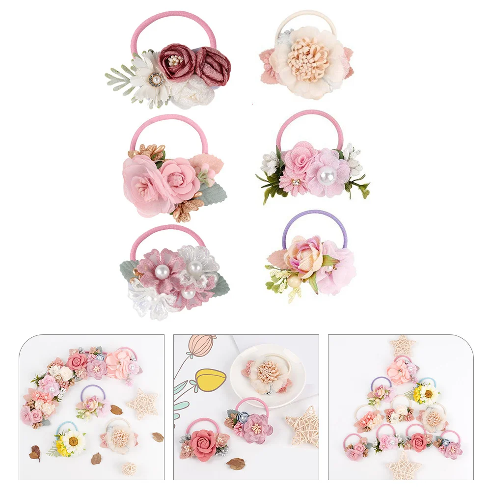 

6 шт., резинки для волос с реалистичными цветами, эластичные детские резинки для волос для повседневной вечеринки, аксессуары для маленьких девочек, держатель для хвоста