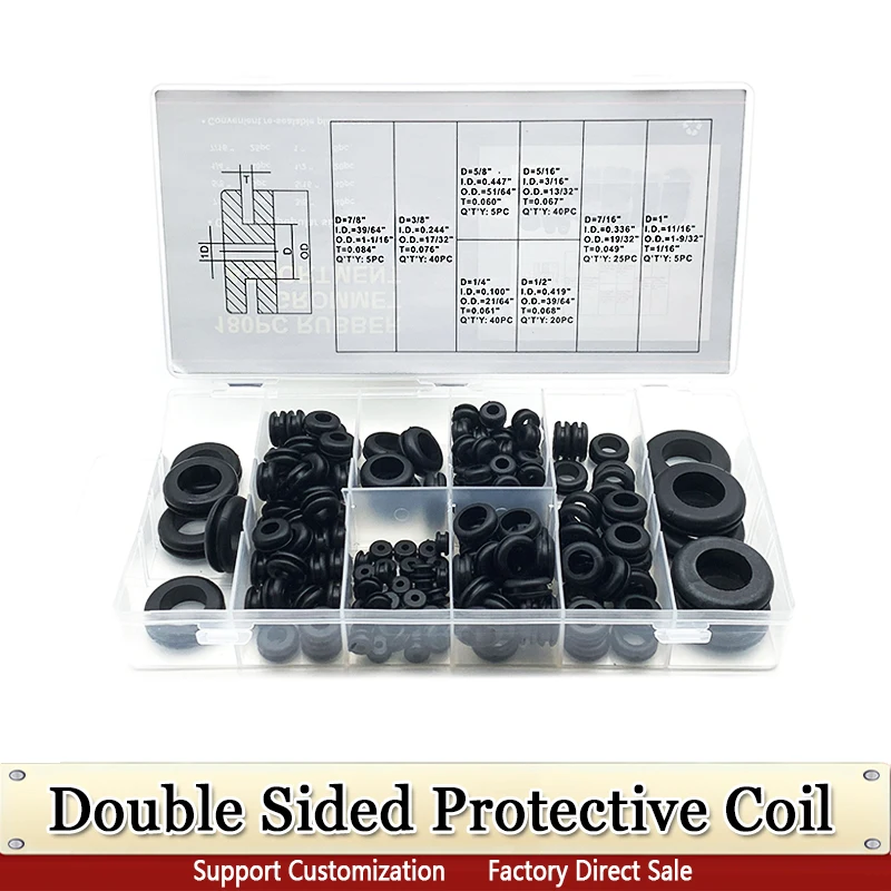 180pcs Double Side Rubber Seal Ring Oil Sealing Grommet Gasket for Protect Wire Cable Hole Protection Ring Shim Washer Black
