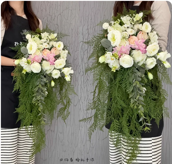 

Korean wedding diy hand-held flowers waterfall-shaped license bouquet artificial flowers real photography greenhouse props finis