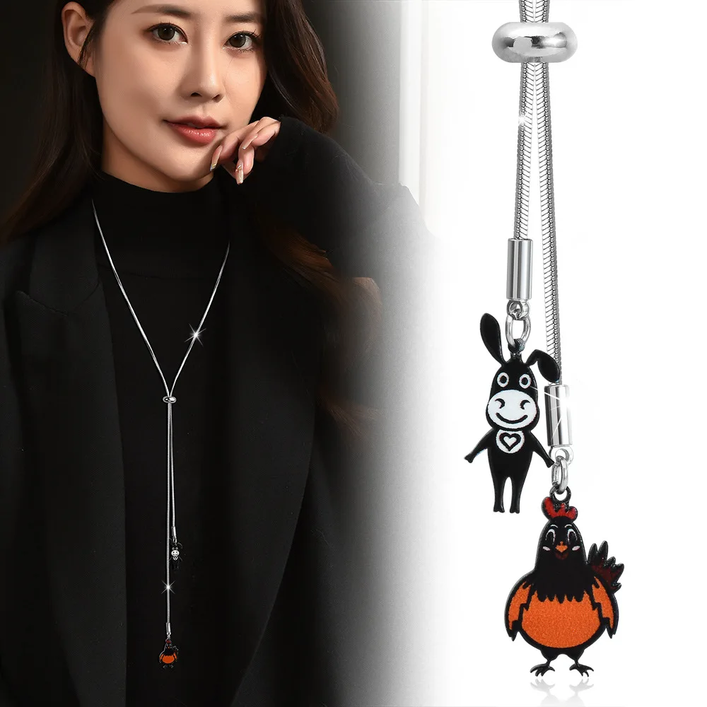 قلادة من الفولاذ التيتانيوم، قلادة كلاسيكية وعصرية للنساء، تسحب قلادة طويلة