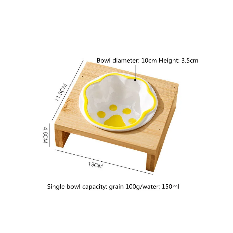 3 Bowls Cat Dog Feeders Bowl Ceramic Pet Food Tableware Water Bowl Bamboo Frame Antiskid Dog Cat Feeding Bowl Pet Supplies