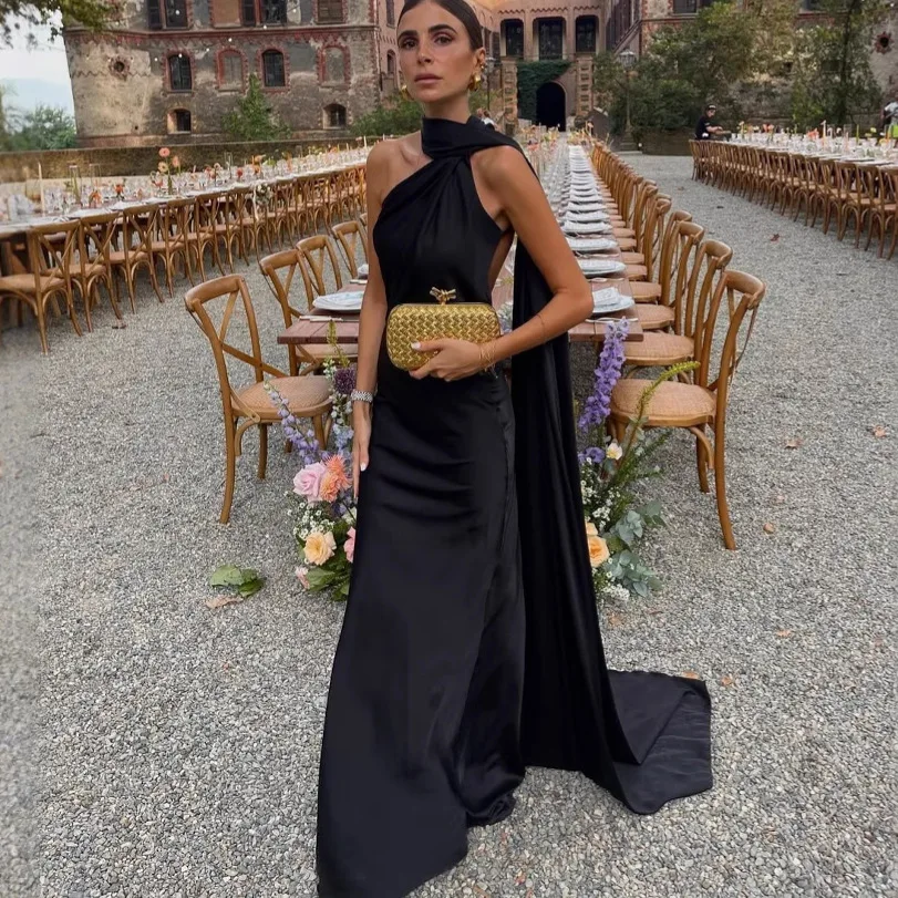 

Women's Dress Temperament Elegant Satin Off-the-shoulder Sleeveless Ribbon Party Dress