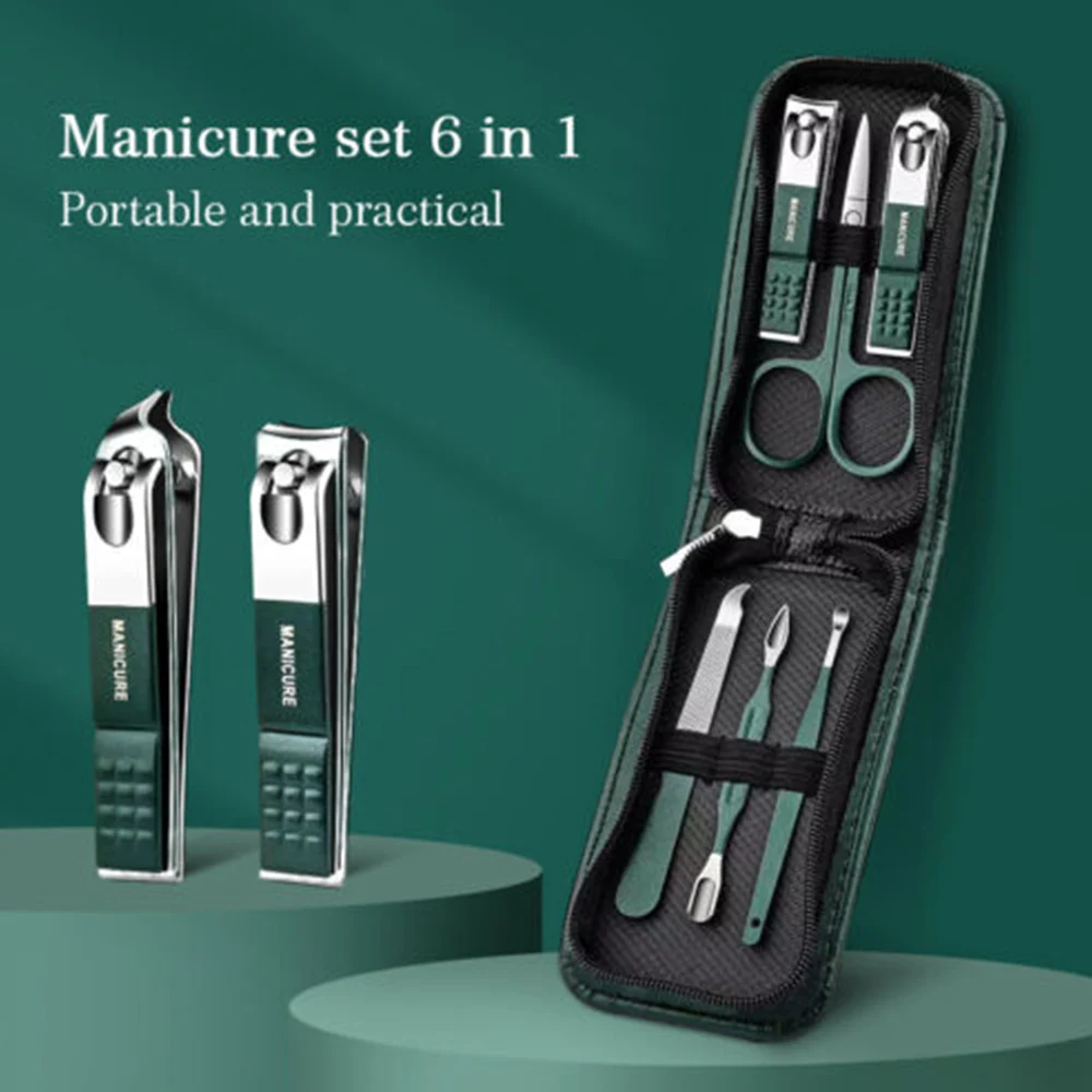 Germany 6 Pcs Portable Luxury Manicure Sets Pedicure Kits Bright Black Nail Clipper Set Personal Care Tools Eyebrow Scissors