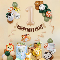 48pcs Jungle Safari Animal Birthday Balloons Banner Kids 1 Years Birthday Party Decorations Wild One Green Latex Helium Globos