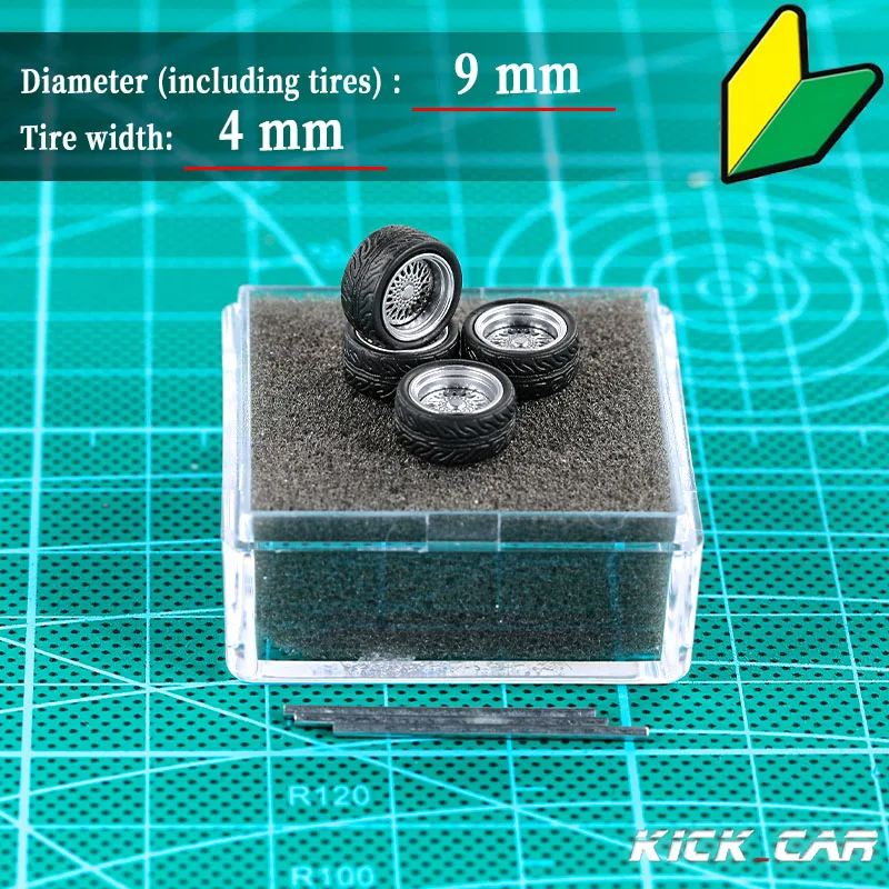 KICARMOD 1/64 ABS Silver Wheels With Rubber Tyre Modified Parts Diameter 10mm For Model Car Racing Vehicle Toy Hotwheels
