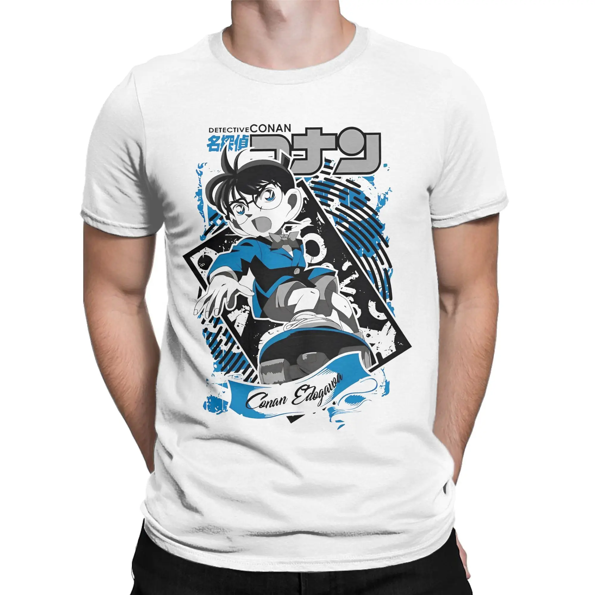 Detective Conan Manga Anime Men's T Shirts Japanese Shinichi Funny Tees Short Sleeve Crew Neck T-Shirt 100% Cotton Gift Clothes