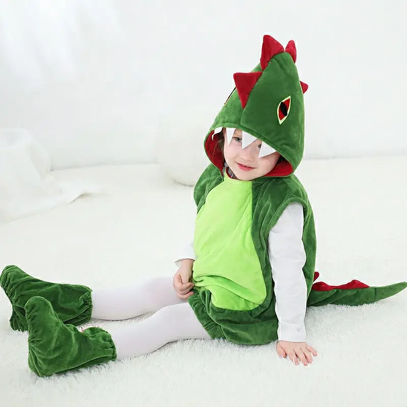 Umorden Green Dinosaur Costume Vest felpa con cappuccio per bambini Boy Girl Tween & Teens 3-16T con Foot Covers Halloween Purim Clothes