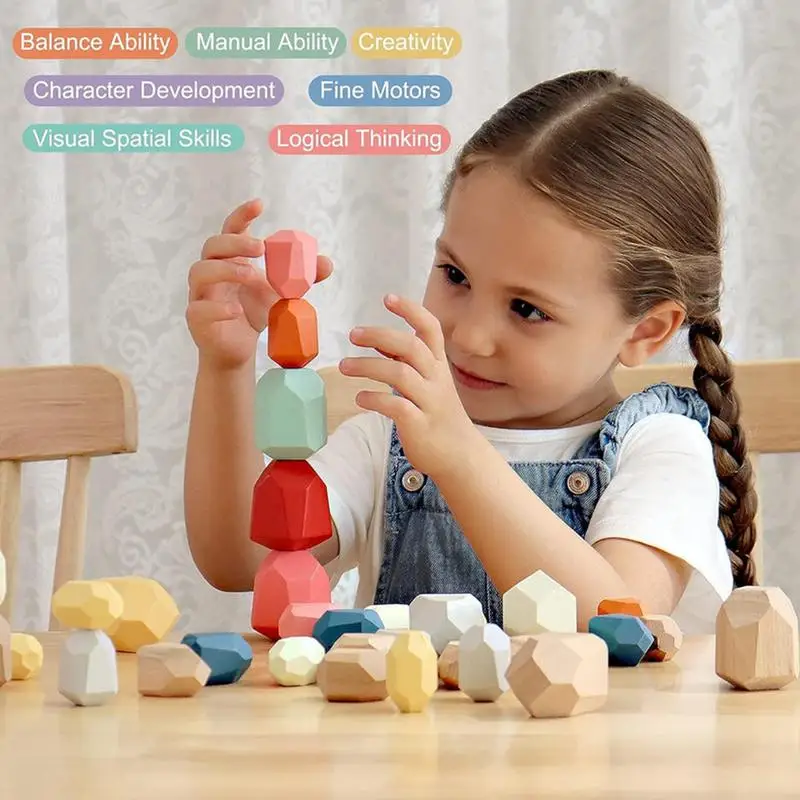 Rocas apilables de madera, divertidos bloques apilables de madera, juguete de habilidades motoras finas, actividades sensoriales educativas preescolares para niñas y niños