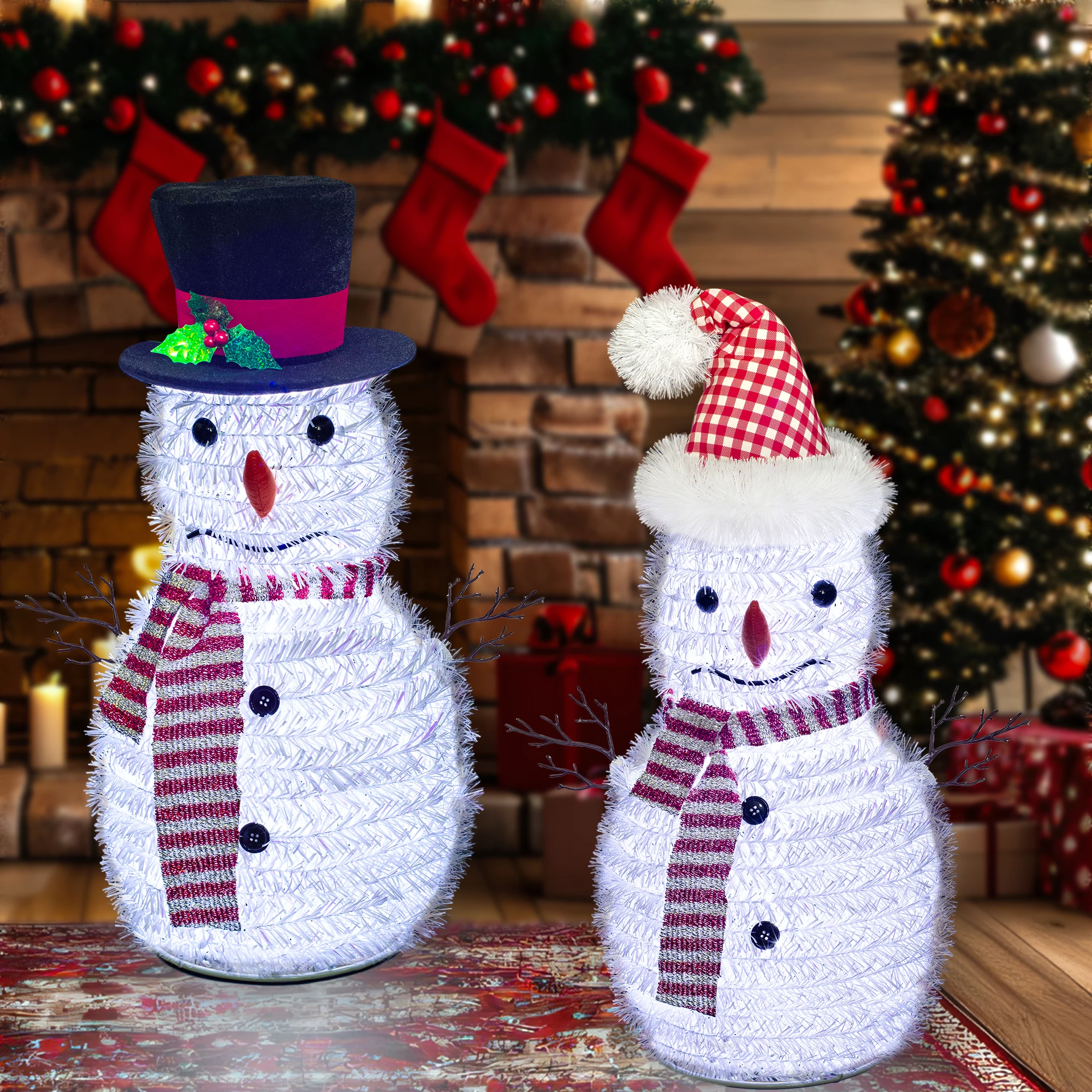 60 cm high cool white lighted table top snowman indoor decoration for Christmas