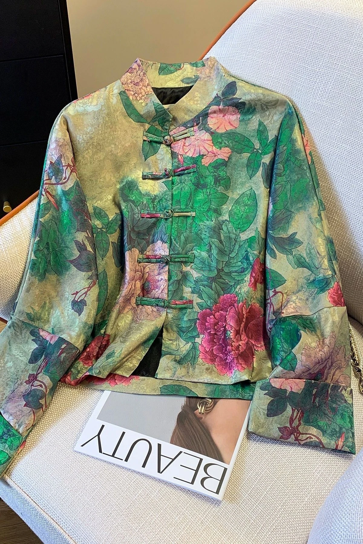 Improved National Style Vintage Modern Hanfu peony Printing Women Jacket Chinese Tang Suit Top Women Spring Autumn Coat