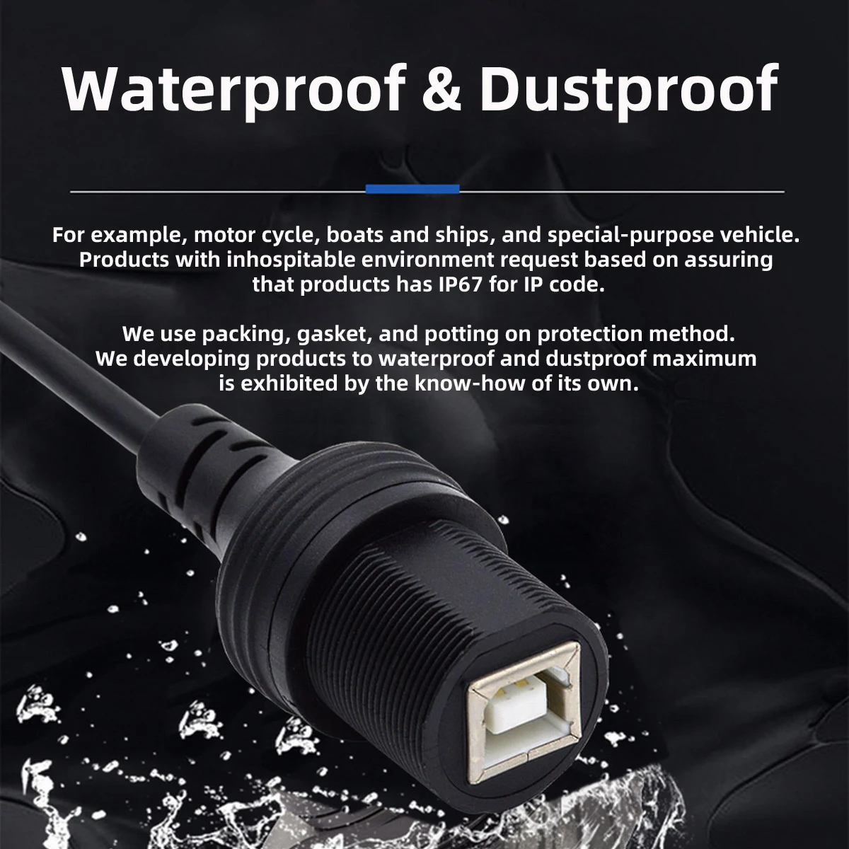 Waterproof Dustproof 480Mbps USB2.0 Standard B Type Male to Female Extension Data Power Cable 1m Car Panel Mount Design