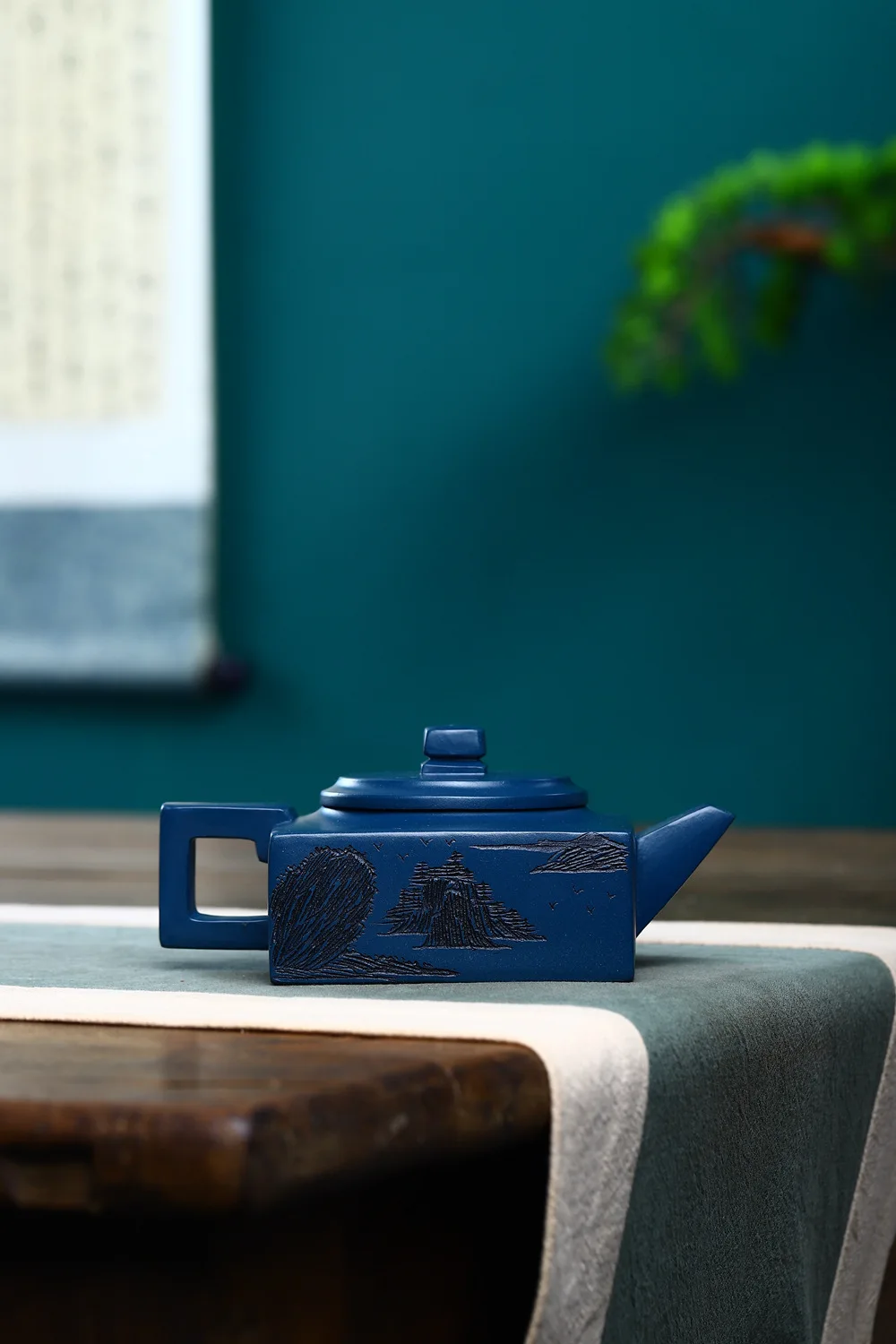Yixing Handmade Fangshan Yishi Zisha Teapot, Private‑Collected Natural Azure‑Blue Clay, Household Kung Fu Brewing Teapot