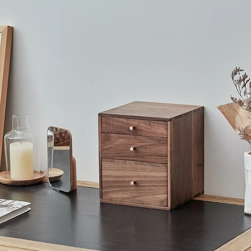 Black walnut three layers, small drawers, cabinet desktop, multiple layers, drawers, storage