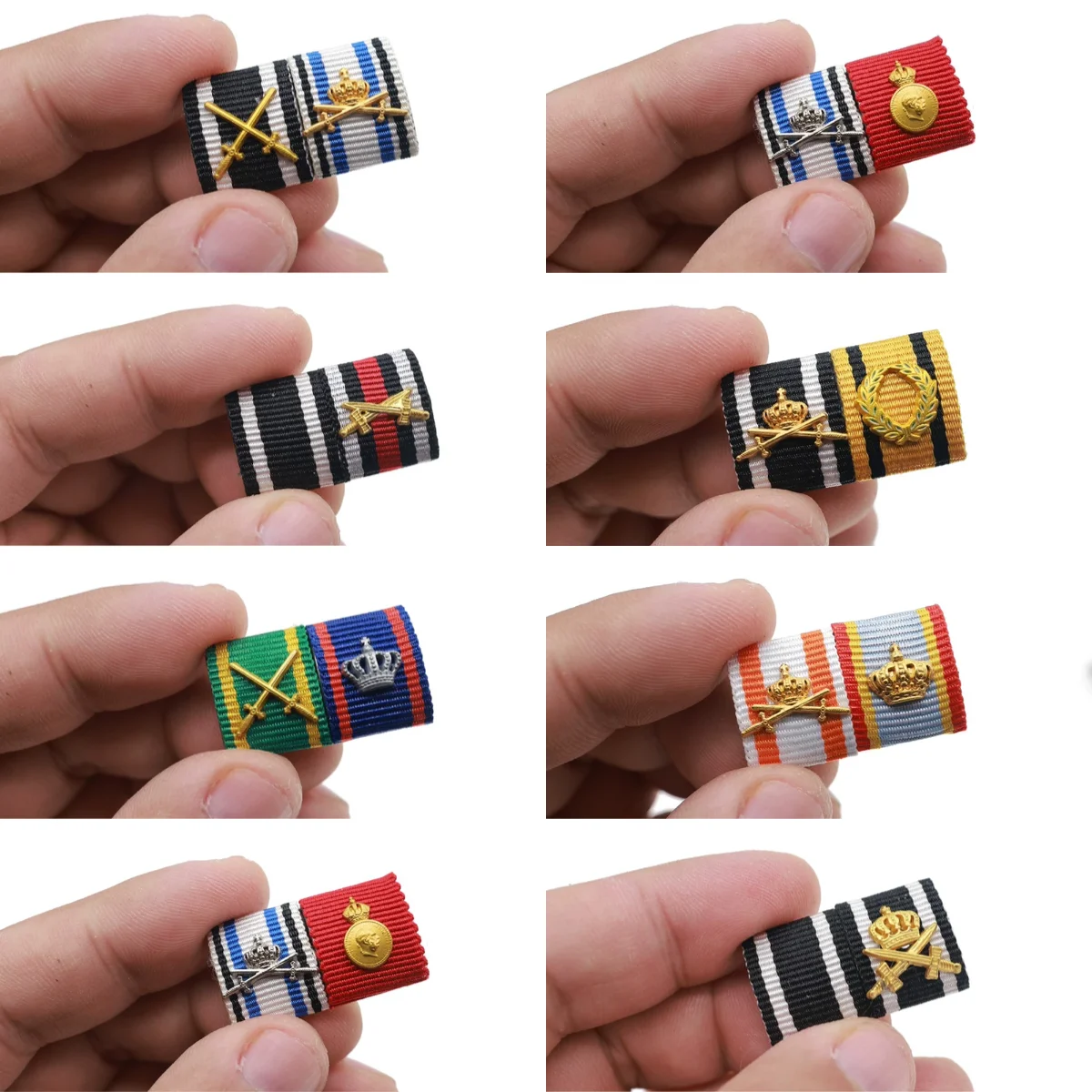 Double Ribbon Bar 8 Styles Crown Crossed Swords Historical Military Collectible Souvenir Pin Type Decoration Craft Gift