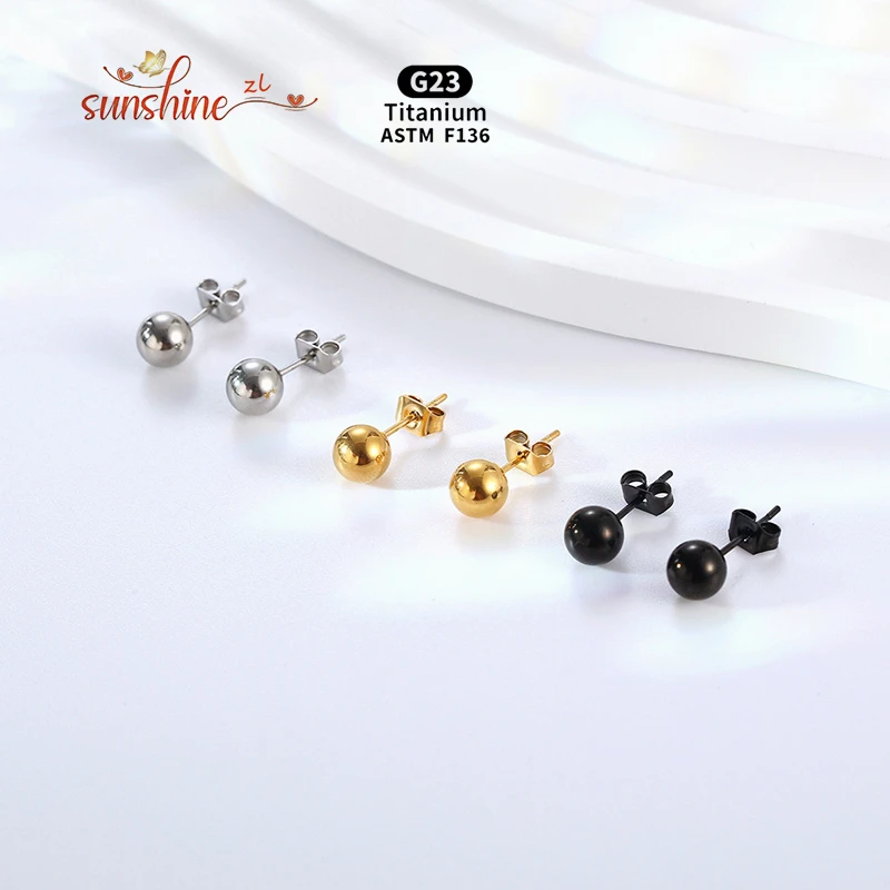 2PCS Spherical Earrings G23 Titanium Gold-Plated Ball Small Piercing Stud Earring for Women 20G Fashion Jewelry 3/4/5/6/8mm