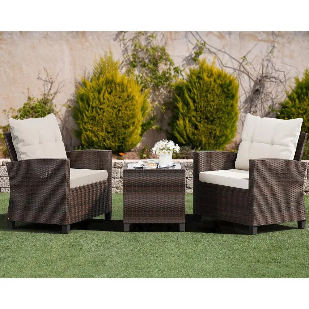 

3 Pieces Patio Furniture Set, PE Rattan Wicker 3 Pcs Patio Set, Outdoor Furniture Set with Two Outdoor Chairs and Table, Conver