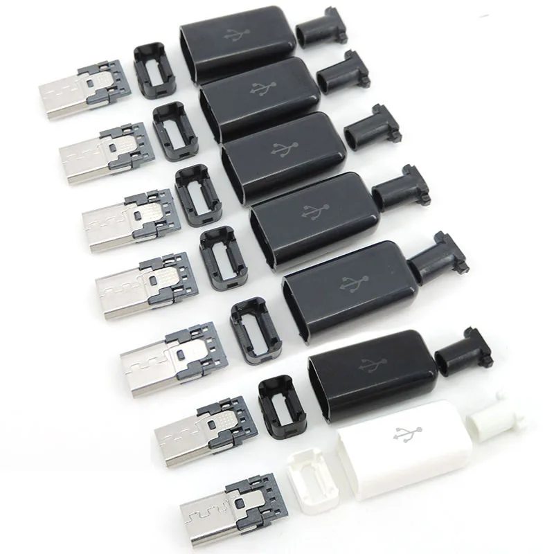 4 in 1 diy white black Micro USB 5PIN Welding Type Male Plug Connectors Charger cover 5P USB Tail Charging port Socket E1