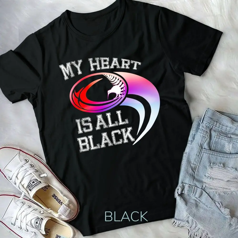 Camiseta de manga corta para hombre y mujer, camisa Unisex de alta calidad, 100% algodón, con estampado colorido de My heart is all black, Rugby de Nueva Zelanda