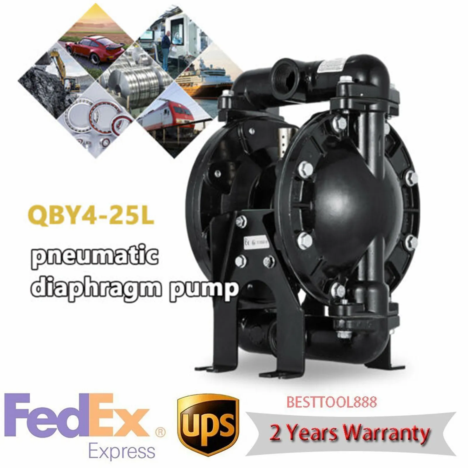 Air-Operated Double Diaphragm Pump 1" Inlet Outlet Petroleum Fluids 35Gpm 120Psi Heavy Duty Pneumatic Diaphragm Transfer Pump