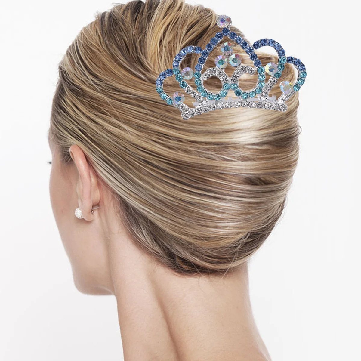 

Girls Crown Comb Rhinestone Blue Kids Crystal Headdress Headb Hair Accessories for Parties Proms Pageants Birthday Celebrations