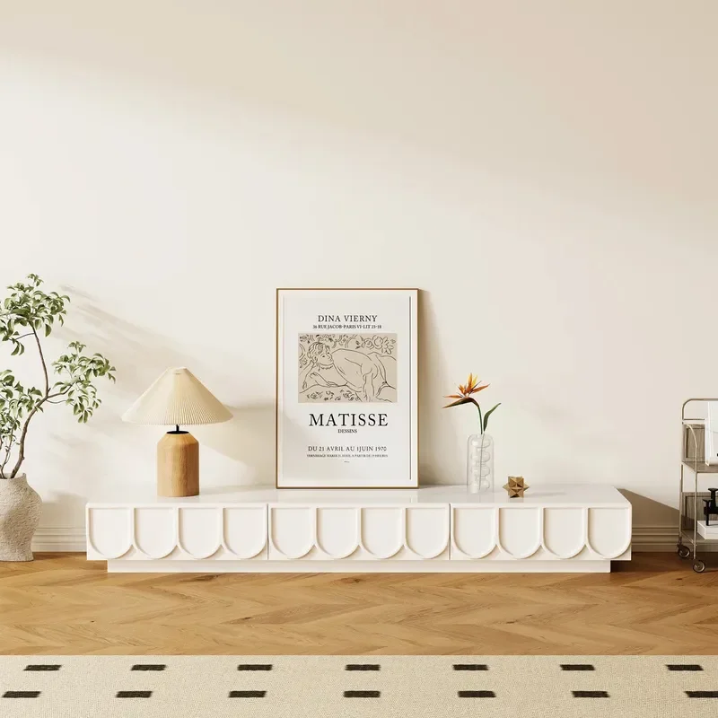 for Modern Minimalist Cream Petal Four Pump Multi Function TV Cabinet with Large Storage Factory Customization Overseas Hot