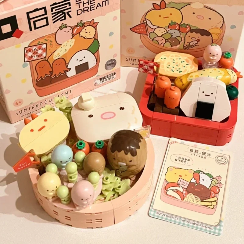 Sanrio Sumikkogurashi Lunch Box Series Building Blocks White Bear Kawaii Model Ornaments Educational Toys Birthday Gift