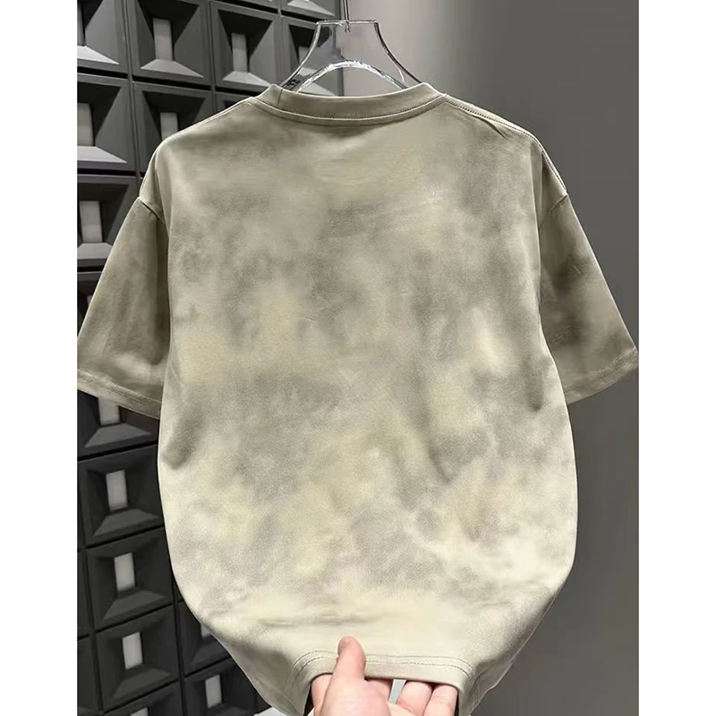 Fashion O-Neck Letter Embroidery Tie Dye T-Shirts Men's Clothing Summer New Loose All-match Tops Casual Tee Shirt
