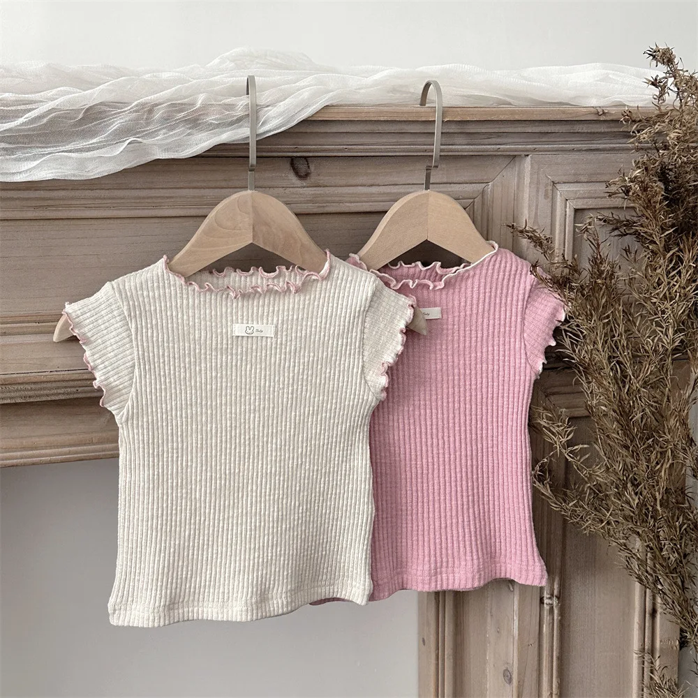 MILANCEL New Summer Baby T-shirt 6-24M Solid Color Sweet Infant Tee Elasticity Comfortable Infant Clothes Girls Tops