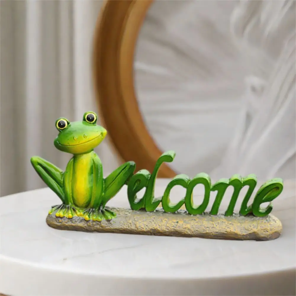 

Cartoon Frogs Miniature Figurines Resin Crafts Handicraft Frog Welcome Sign Cute Animal Statue Indoor Home Desktop