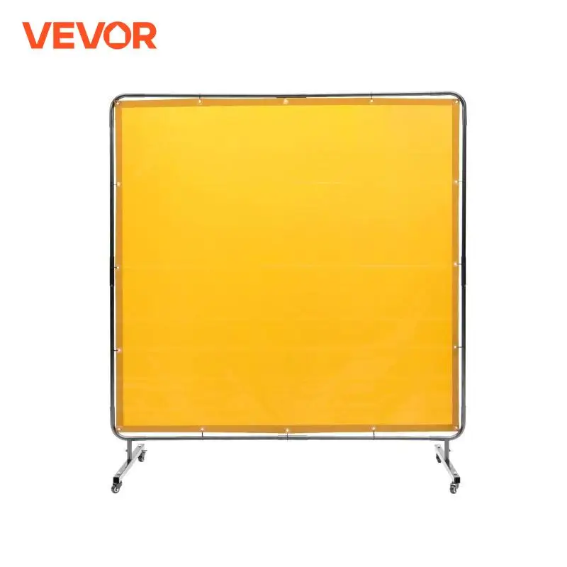 VEVOR Welding Screen with Frame 6' x 6' Welding Curtain Screen Flame-Resistant Vinyl Welding Protection Screen on 4 Swivel Wheel