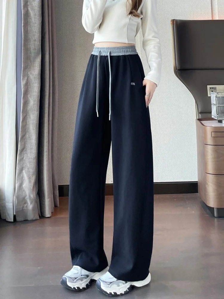 Women's High Waist Straight Leg Fce Lined Thiened Sports Pants Autumn Winter Loose Fit Trousers Korean Sle Commute