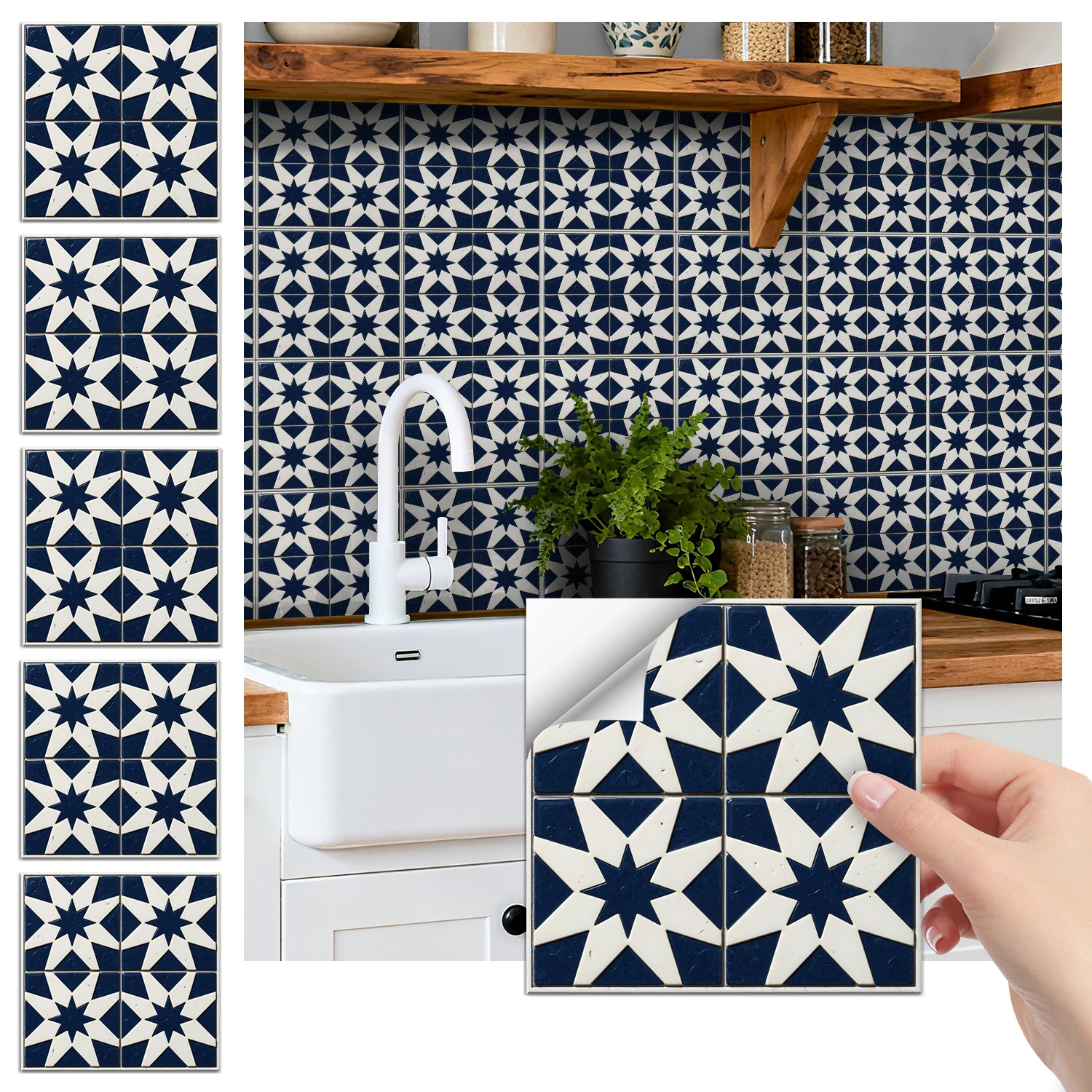 

36 pieces of minimalist floral tile stickers, self-adhesive wall stickers, waterproof kitchen, bathroom and home decoration