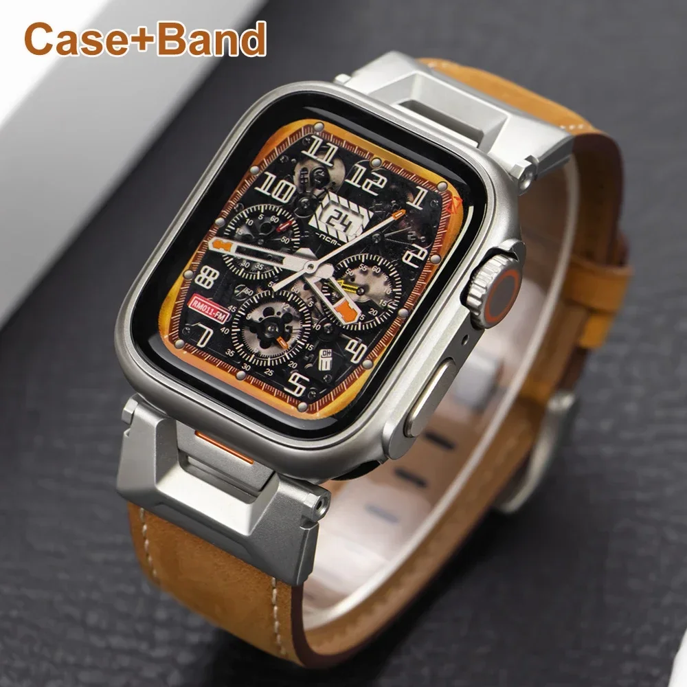 Lederband gehäuse für Apple Watch 45mm 44mm Luxus Herren armband wechseln zu Ultra Case für iwatch