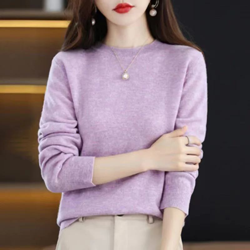 Xpqbb Women Sweater Autumn Winter Basic O-neck Knitted Pullovers Female Sweaters Casual Solid Long Sleeve Knitwear Bottoming Top