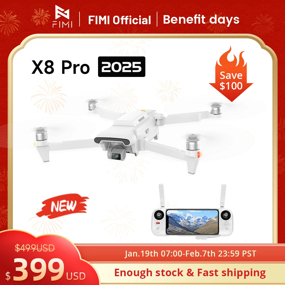 FIMI X8 Pro 2025 drone  4K 60fps 20KM range 3-axis Gimbal GPS AI Super Night Video 1/1.3-inch 48Mp CMOS sensor Smart Tracking