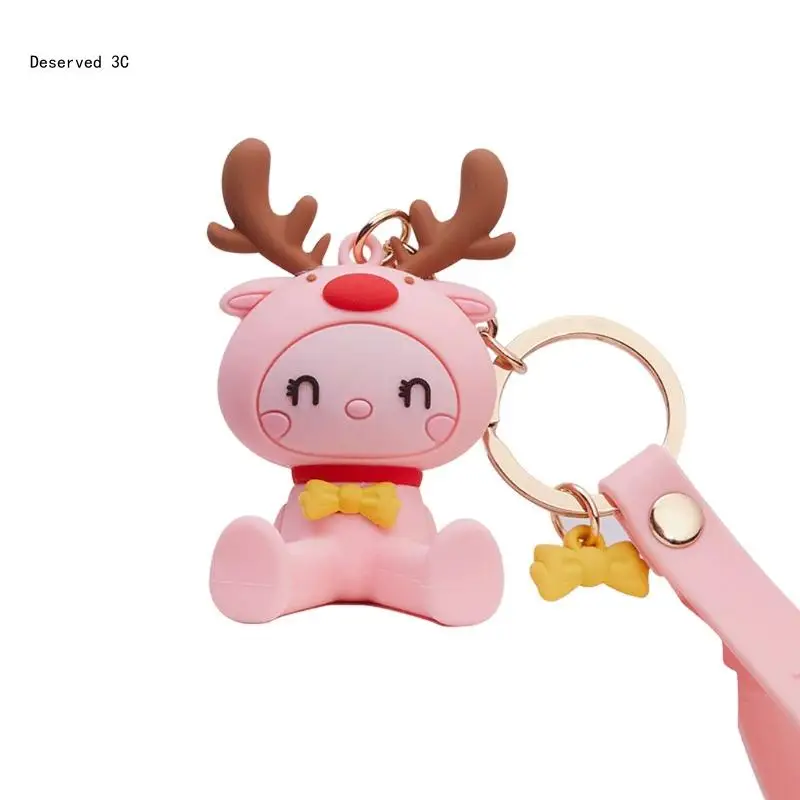 for Creative Cartoon Lovely Elk Phone Holder Bag Ornament With Lanyard Pink