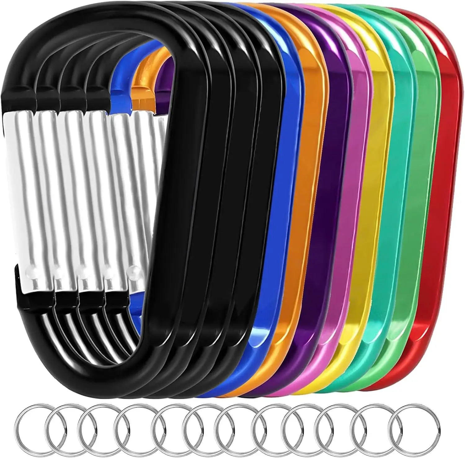 

12PCS 3" Aluminum D-Ring Carabiner Keychain Clips, Nonlocking Spring Snap Hooks for Home, Camping, Hiking, Travel, Backpack