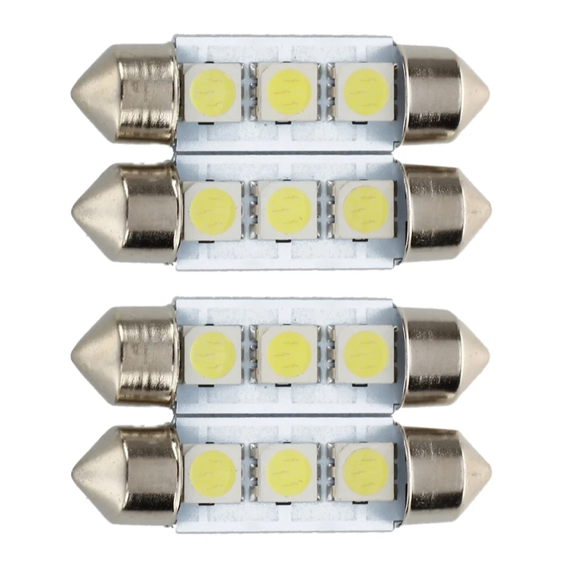 4X C5W 3 LED SMD 5050 36Mm Xenon White Bulb Plate Shuttle Festoons Dome Ceiling Lamp Car Light