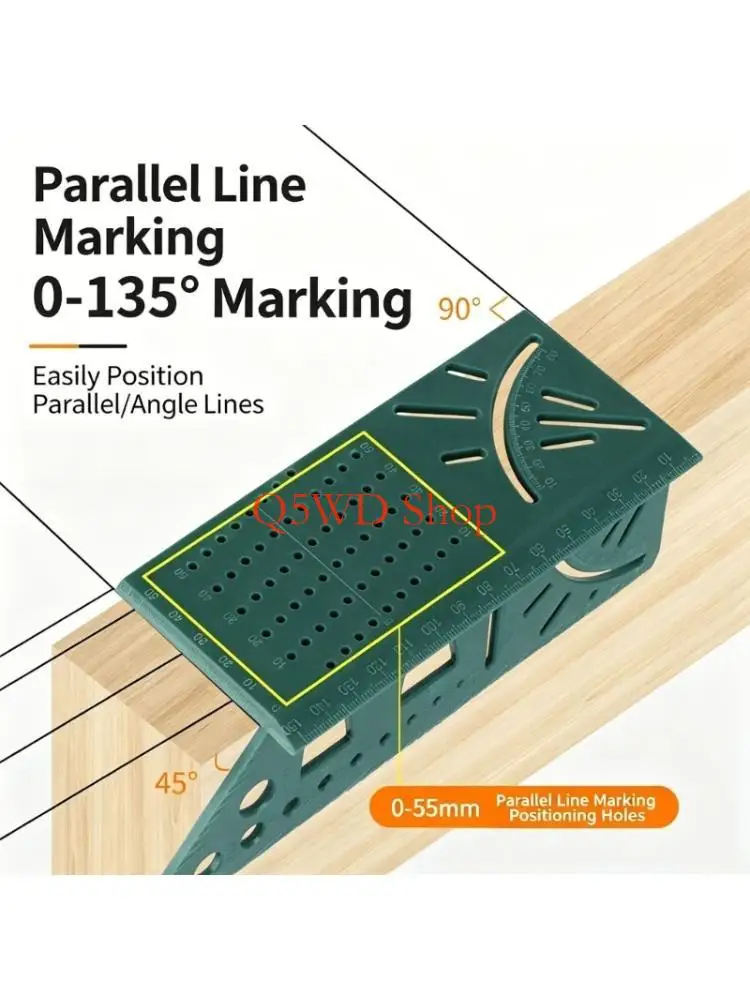 Q5WD 3D Woodworking Square with Drill Template Plastic Tool for DIY Workshop Layout