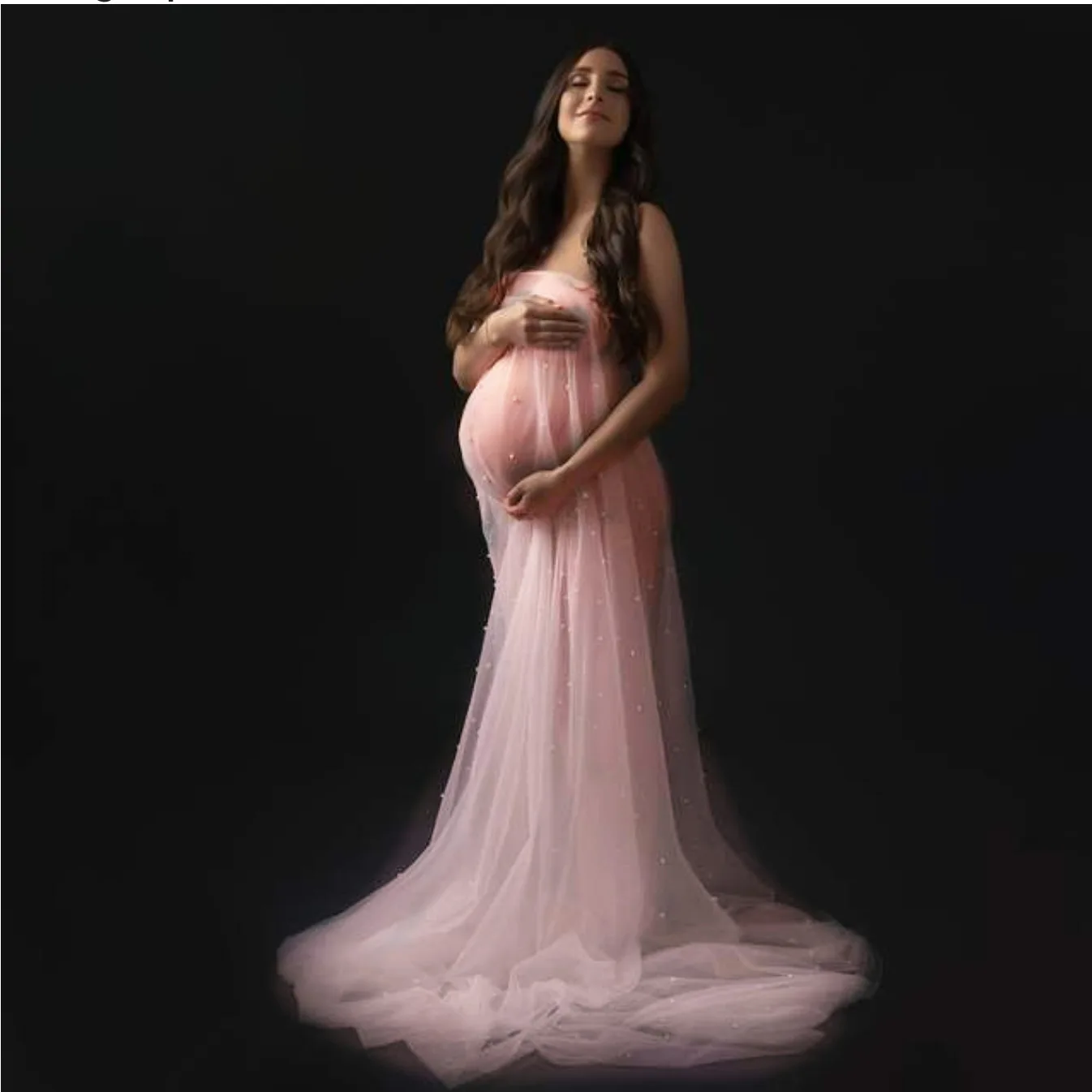 Sexy Beading Maternity Wrap Dresses For Photo Session Tulle Pregnancy Shoot Strapless Dress Long Pregnant Women Photography Gown